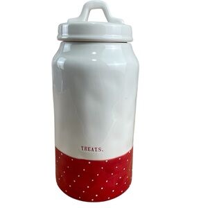 Rae Dunn Red and White Polka Dot Treats Ceramic Canister